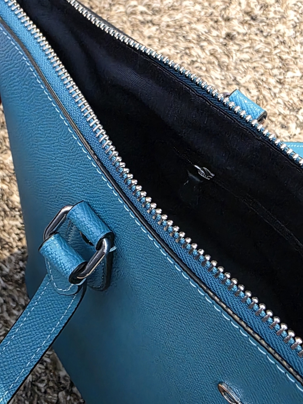 Coach Bright Teal Leather Tote with Tag and Silver Hardware - Picture 4 of 4